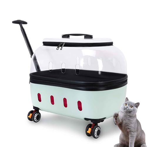 PJDDP Transportbox Katze Mit Teleskopstiel, Transportbox Katze Mit Rädern 360° Drehbar, Tragetasche Mit Rollen Für Hunde Und Katzen, Für Kleine Hunde Und Katzen,Grün von PJDDP