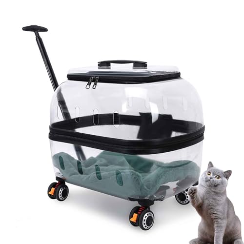 PJDDP Transportbox Katze Mit Teleskopstiel, Transportbox Katze Mit Rädern 360° Drehbar, Tragetasche Mit Rollen Für Hunde Und Katzen, Für Kleine Hunde Und Katzen,Transparent Black von PJDDP