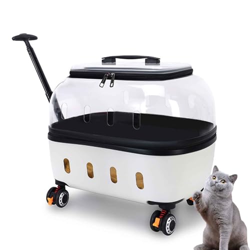 PJDDP Transportbox Katze Mit Teleskopstiel, Transportbox Katze Mit Rädern 360° Drehbar, Tragetasche Mit Rollen Für Hunde Und Katzen, Für Kleine Hunde Und Katzen,Weiß von PJDDP