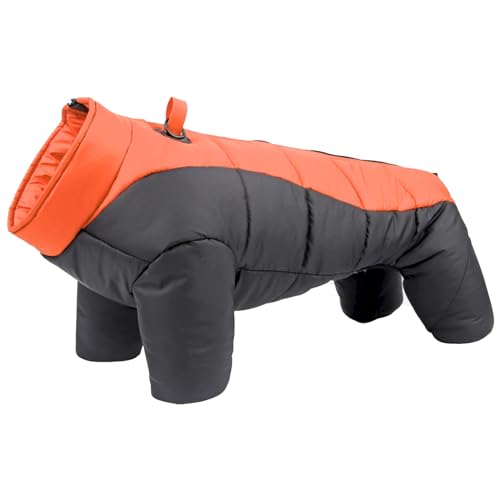 PJDDP Vierbeiniger Hundewintermantel, warme Hundejacke mit Rückenreißverschluss Ganzkörper-Hundemantel wasserdicht, Hunde-Pufferweste mit Geschirr-Loch,Orange,6XL von PJDDP