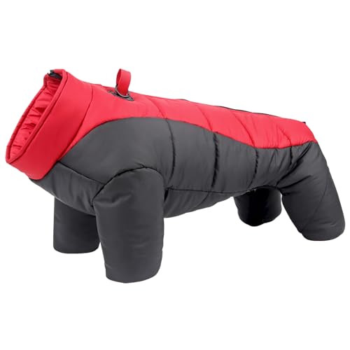 PJDDP Vierbeiniger Hundewintermantel, warme Hundejacke mit Rückenreißverschluss Ganzkörper-Hundemantel wasserdicht, Hunde-Pufferweste mit Geschirr-Loch,Rot,6XL von PJDDP