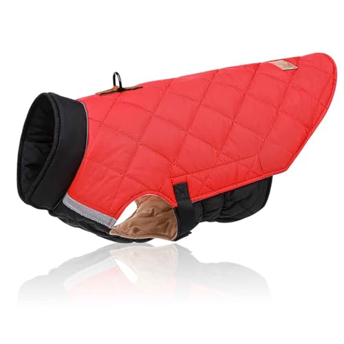 PJDDP Wärme Hundemantel, Winddicht Hundejacke, Reflektierend Hundemantel, Verstellbar Hundejacke, Für Kleine Mittlere Hunde Camping Wandern,Rot,M von PJDDP