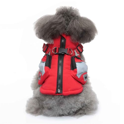 PJDDP Warme Haustier Jacke, Welpen Jacken Warm, Reflektierende Warme Hundeweste Mit Geschirr, Für Kleine Hunde, Spazierengehen, Wandern,Rot,S von PJDDP