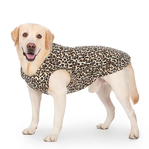 PJDDP Warme Hundejacke, Verstellbaren Hundeweste, Winddichtes Reflektierend Winterweste, Warme Hundeweste Mit Harness Loch, Für Kleine, Mittlere Und Große Hunde,Leopard Print,S von PJDDP