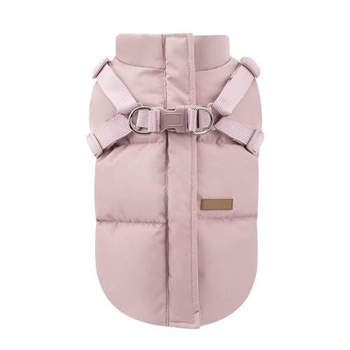 PJDDP Warme Hundejacke, Warme Hundeweste Mit Geschirr, Winter Warme Baumwolle Jacken, Hundeschneejacke, Haustier Skifahren Kostüm Ärmellose, Für Kleine, Mittlere Hunde,Rosa,3XL von PJDDP