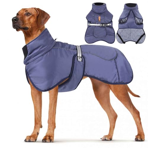 PJDDP Warme Hundejacke, Warme Winterweste, Verstellbar Hundejacke, Reflektierende Hundemantel, Winddicht Hundejacke Mit D-Ring Für Mittlere Große Hunde,Navy Blue,6XL von PJDDP