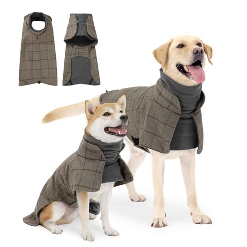 PJDDP Warmer Hundemantel, Rollkragen Gefütterter Hundewintermantel Mit Leine Loch, Hund Kaltwettermantel Mit Verstellbarer Schnalle Für Kleine Mittlere Große Hunde,L von PJDDP