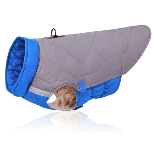 PJDDP Warmes kaltes Wetter Winterhundmäntel, reflektierender und Verstellbarer Hundewintermantel, Winterhundwestemantel mit Gurt in gepolsterte Weste Hundejacke eingebaut,Grau,XL von PJDDP