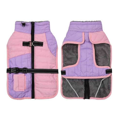 PJDDP Wasserdicht Hundemantel, Winter Winddicht Hundejacke Mit D-Ring, Warme Reflektierend Schneeanzug Winterweste, Kaltes Wetter Hundepullover,Pink+Purple,XL von PJDDP