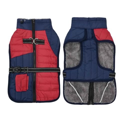 PJDDP Wasserdicht Hundemantel, Winter Winddicht Hundejacke Mit D-Ring, Warme Reflektierend Schneeanzug Winterweste, Kaltes Wetter Hundepullover,Red+Navy,L von PJDDP