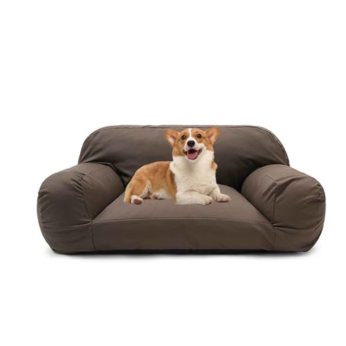 PJDDP Wasserdicht Hundesofa, Anti-Angst-Hundebett, Flauschiges Katzensofa Mit Abnehmbarem Waschbarem Bezug, Rutschfestem Boden,Dark Brown,L von PJDDP