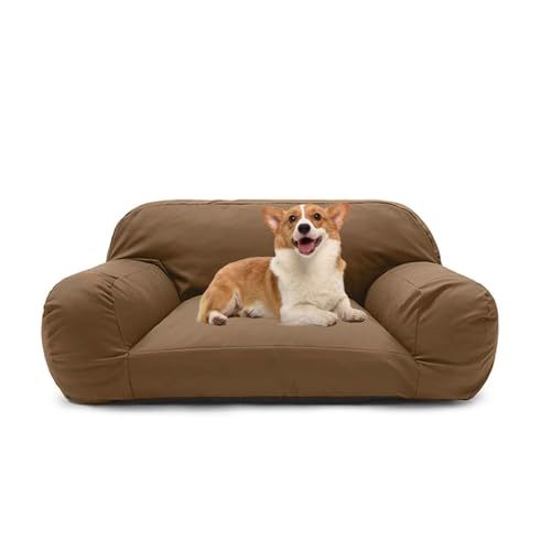 PJDDP Wasserdicht Hundesofa, Anti-Angst-Hundebett, Flauschiges Katzensofa Mit Abnehmbarem Waschbarem Bezug, Rutschfestem Boden,Light Brown,L von PJDDP