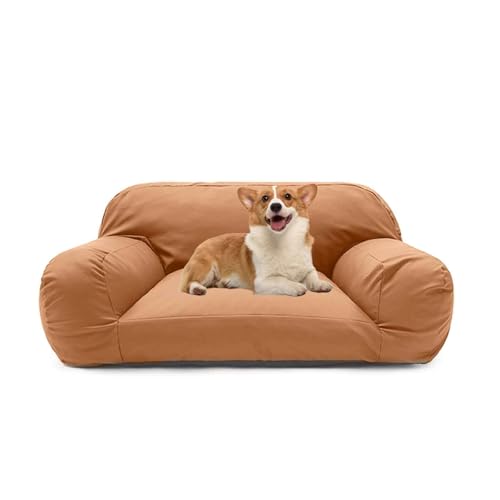 PJDDP Wasserdicht Hundesofa, Anti-Angst-Hundebett, Flauschiges Katzensofa Mit Abnehmbarem Waschbarem Bezug, Rutschfestem Boden,Red Tea,XL von PJDDP