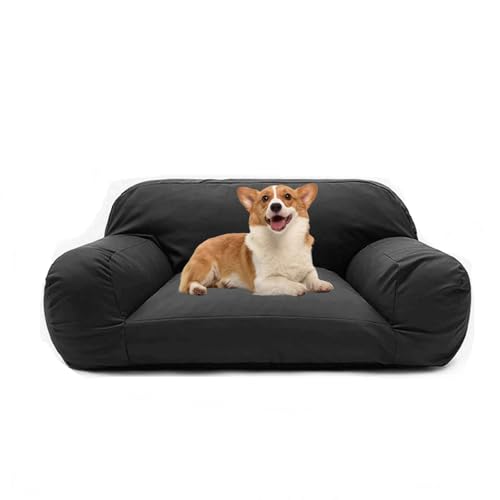 PJDDP Wasserdicht Hundesofa, Anti-Angst-Hundebett, Flauschiges Katzensofa Mit Abnehmbarem Waschbarem Bezug, Rutschfestem Boden,Schwarz,L von PJDDP