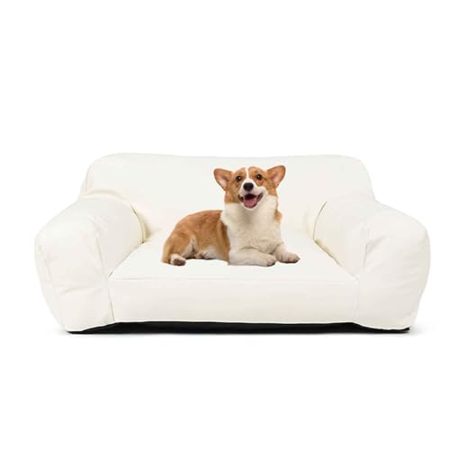 PJDDP Wasserdicht Hundesofa, Anti-Angst-Hundebett, Flauschiges Katzensofa Mit Abnehmbarem Waschbarem Bezug, Rutschfestem Boden,Weiß,L von PJDDP