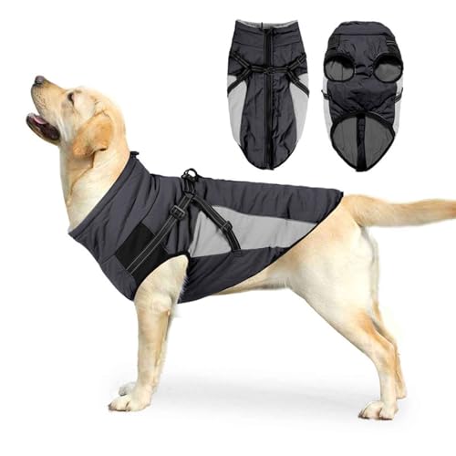 PJDDP Wasserdichter Hundemantel, Winddicht Wintermantel, Hund Schneeanzug, Outdoor Hundemantel Bekleidung Mit Sicheren Reflexstreifen,Grau,S von PJDDP