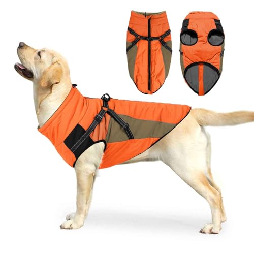 PJDDP Wasserdichter Hundemantel, Winddicht Wintermantel, Hund Schneeanzug, Outdoor Hundemantel Bekleidung Mit Sicheren Reflexstreifen,Orange,S von PJDDP