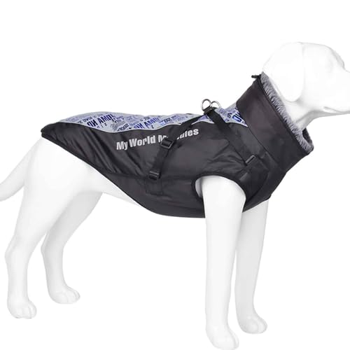 PJDDP Wasserdichter Hundemantel, Winter Warme Hundejacke, Wasserdichter Reflektierender Hundemantel Mit Pelzkragen Für Mittelere Und Große Hunde,Glare Blue,XL von PJDDP