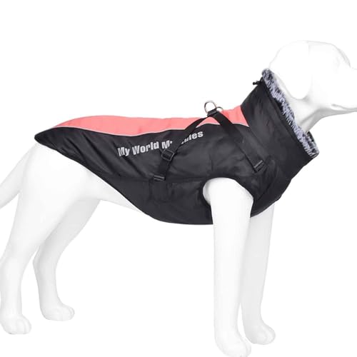 PJDDP Wasserdichter Hundemantel, Winter Warme Hundejacke, Wasserdichter Reflektierender Hundemantel Mit Pelzkragen Für Mittelere Und Große Hunde,Grapefruit red,XL von PJDDP