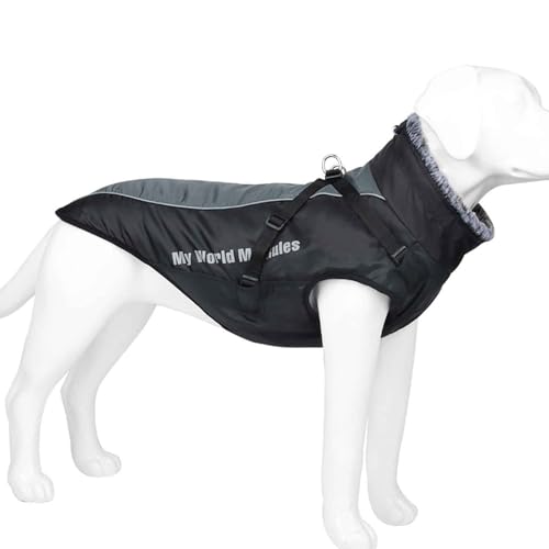 PJDDP Wasserdichter Hundemantel, Winter Warme Hundejacke, Wasserdichter Reflektierender Hundemantel Mit Pelzkragen Für Mittelere Und Große Hunde,Grau,4XL von PJDDP