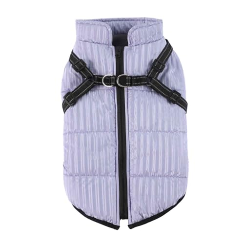 PJDDP Wasserdichter Hundemantel, Winter Warme Jacke, Jacke Reflektierende Mit Geschirr, Zip Up Fleece Hundeweste, Für Kleine, Mittlere Hunde,Lila,L von PJDDP