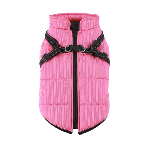 PJDDP Wasserdichter Hundemantel, Winter Warme Jacke, Jacke Reflektierende Mit Geschirr, Zip Up Fleece Hundeweste, Für Kleine, Mittlere Hunde,Rose red,XL von PJDDP