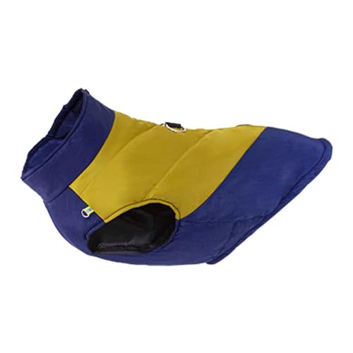 PJDDP Winter Wasserdicht Hundejacke, Winddichte Wintermantel Hund Mit Reflektierender Streifen Und D-Ring, Für Kleine Mittlere Und Große Hunde,Navy Blue + Yellow,M von PJDDP