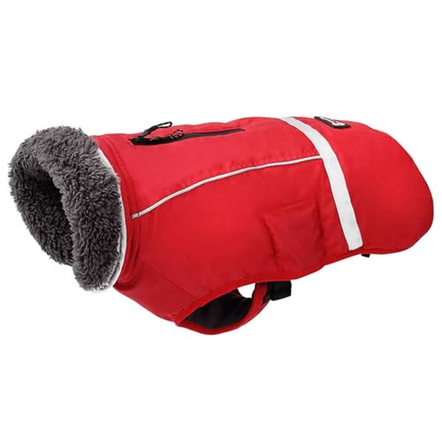 PJDDP Winterhundemantel, Wasserdicht, Hundemantel, Schneeanzug Mit Sicheren Reflexstreifen, Hundejacke Für Kleine/Mittlere Bis Große Hunde,Rot,S von PJDDP