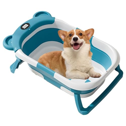 PJDDP Zusammenklappbares Haustier-Hundebad, Tragbare Haustier Badewanne, Kleiner Hundepool, Haustier-Badewanne Für Katzen Und Welpen,Light Blue von PJDDP