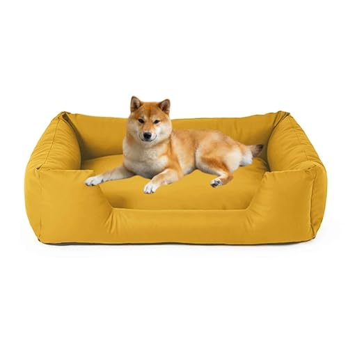 PJDDP wasserdichte Hundebett, Anti-Angst-Hundebett, Flauschiges Haustier-Couchbett Für Outdoor-Reisen Und Camping, Leicht Zu Reinigen, Rutschfester Boden,Gelb,S von PJDDP