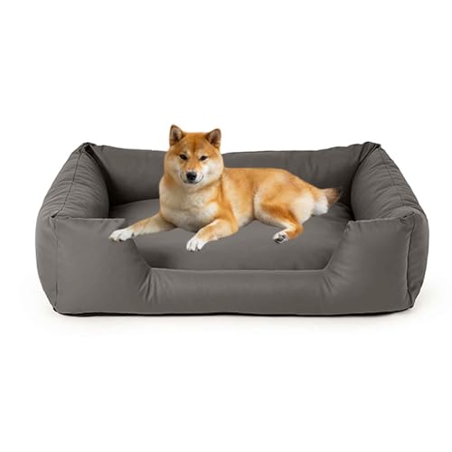 PJDDP wasserdichte Hundebett, Anti-Angst-Hundebett, Flauschiges Haustier-Couchbett Für Outdoor-Reisen Und Camping, Leicht Zu Reinigen, Rutschfester Boden,Grau,M von PJDDP