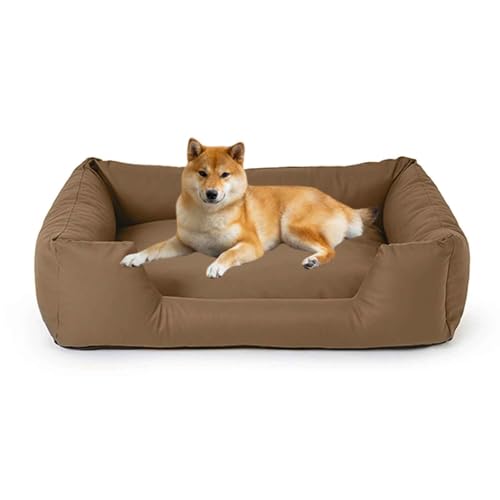 PJDDP wasserdichte Hundebett, Anti-Angst-Hundebett, Flauschiges Haustier-Couchbett Für Outdoor-Reisen Und Camping, Leicht Zu Reinigen, Rutschfester Boden,Light Brown,L von PJDDP