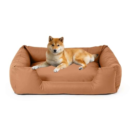 PJDDP wasserdichte Hundebett, Anti-Angst-Hundebett, Flauschiges Haustier-Couchbett Für Outdoor-Reisen Und Camping, Leicht Zu Reinigen, Rutschfester Boden,Red Tea,M von PJDDP