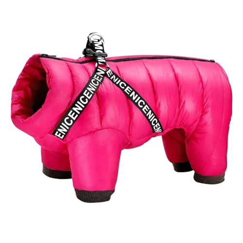 PJDDP wasserdichte Hundemäntel, Hundemantel Winterjacke, 4 Beine Bedeckt, Winddicht Hundeschneejacke Mit Geschirr, Für Kleine Hunde,Rosa,3XL von PJDDP