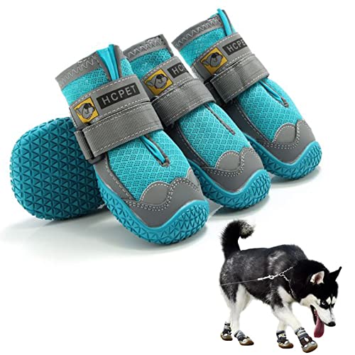 PJDDP wasserdichte Hundeschuhe, Pfotenschutz Für Hunde, rutschfeste Schuhe Hundeschnee Stiefel Mit Verstellbarem, Reflektierendem Riemen Für Große Mittelgroße Und Kleine Hunde,Blau,1 von PJDDP