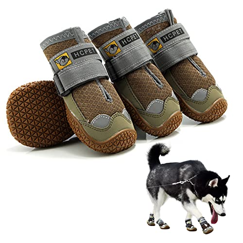 PJDDP wasserdichte Hundeschuhe, Pfotenschutz Für Hunde, rutschfeste Schuhe Hundeschnee Stiefel Mit Verstellbarem, Reflektierendem Riemen Für Große Mittelgroße Und Kleine Hunde,Khaki,1 von PJDDP