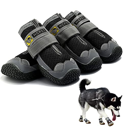 PJDDP wasserdichte Hundeschuhe, Pfotenschutz Für Hunde, rutschfeste Schuhe Hundeschnee Stiefel Mit Verstellbarem, Reflektierendem Riemen Für Große Mittelgroße Und Kleine Hunde,Schwarz,3 von PJDDP