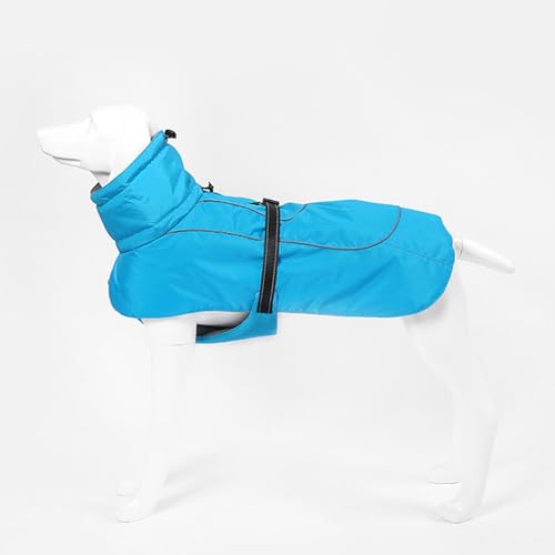 PJDDP wasserdichte Hundewinterjacke Mit Geschirr, Reflektierender Hundeschneeanzug Winddichte Hundekleidung Rollkragenöffnung Für Geschirr,Blau,3XL von PJDDP