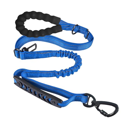 PJDDP Robuste, 1,2–1,5 M Lange, Stoßdämpfende Bungee-Hundeleine Mit 2 Gepolsterten Griffen Und Auto-Sicherheitsgurt,Dark Blue von PJDDP