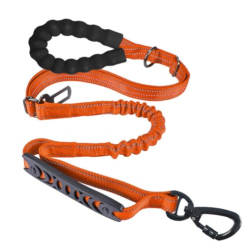 PJDDP Robuste, 1,2–1,5 M Lange, Stoßdämpfende Bungee-Hundeleine Mit 2 Gepolsterten Griffen Und Auto-Sicherheitsgurt,Orange von PJDDP