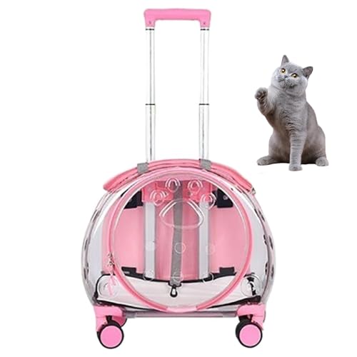 Rolltasche Für Haustiere Mit Transparenten Belüftungslöchern,Multifunktionaler Haustier-Rucksack Mit 4 Rädern, Atmungsaktive Haustier-Reisetrage Für Katzen Und Welpen,Rosa von PJDDP