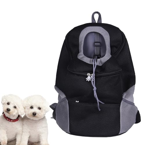 PJDDP Schwarz,L,Hunde Rucksack Träger, Haustier Rucksack Vorne Mit Sicherheitsgurt Für Katzen Und Hunde Welpen, Bequem Atmungsaktiv Katzenrucksack Perfekt Für Reisen Wandern Spazierengehen von PJDDP