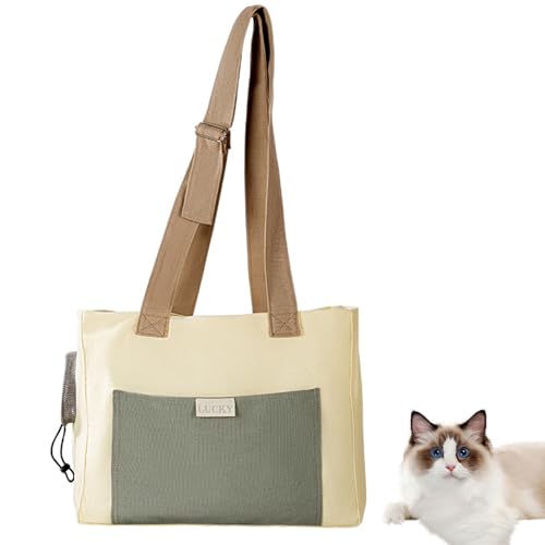 Transportbox Für Katze Hund, Faltbare Katzentasche Transporttasche, Tragbar Hundetragetasche Transporttasche Mit Einstellbar Schultergurt Katzenbox Für Katzen Kleiner Hund Welpe,Beige von PJDDP