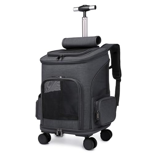 PJDDP Transportbox Katze,Hunde Transportbox Mit Rollen, Hunde Tragetasche Mobil, Transporttasche Mit Teleskopgriff, Klappbare Reisebox Für Kleine & Mittelgroße Haustiere,Dark Gray von PJDDP