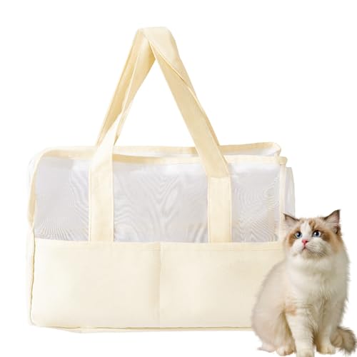 PJDDP Transporttasche Für Kleine Hunde Und Katzen,Atmungsaktive Haustiertragetasche,Hundetasche,Katzentragetasche Hundetragetasche Mit Innerem Sicherheitsgurt,Beige,L von PJDDP