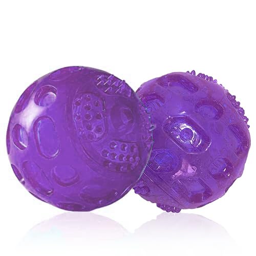 3 Packungen Hundespielzeug für Hunde, 8,1 cm, unzerstörbarer Hunde-Apportierball, Kong, quietschender Ball für Training, Grün + Rot + Violett von PJDH