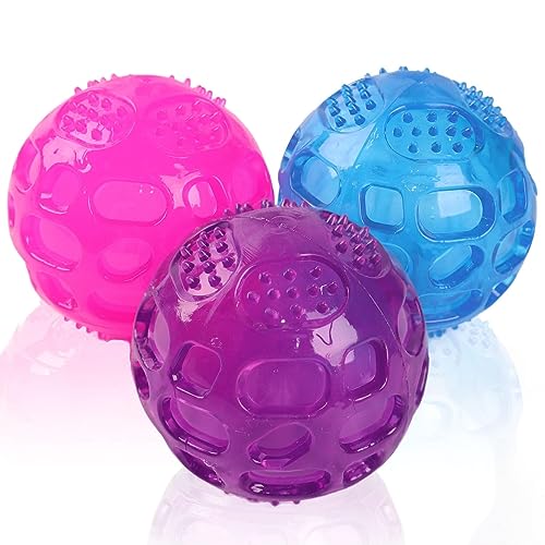 PJDH 3 Packungen Hundebälle Hundespielzeug, unzerstörbarer Quietschball für aggressive Kauer, Bälle für kleine, mittelgroße und große Hunde, Kong-Ball für Training, Spielen, Haustierspielzeug, 7,6 cm, von PJDH