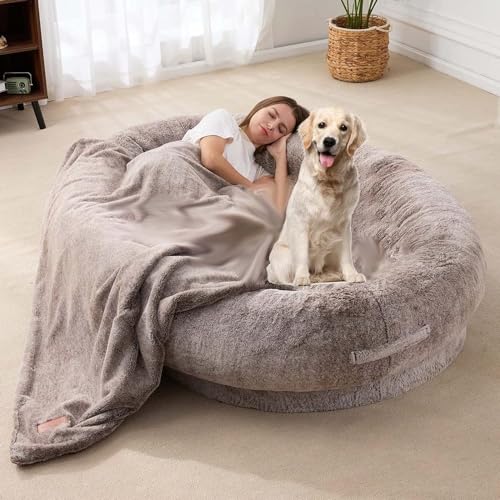 Hundebett in menschlicher Form mit waschbarem Kunstfell, orthopädisches Hundebett, riesiges Sitzsack-Hundebett mit Decke für Menschen, Zuhause, Haustiere (Größe: 135 x 85 x 30 cm (L x B x H), Farbe: von PJGFBYT