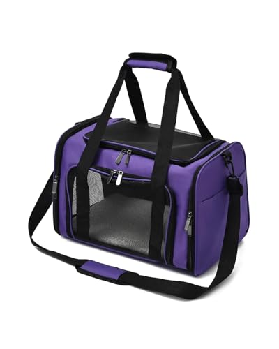 PJJUHS Hunde Autositz Hundetragetasche Mit Dickem Baumwollkissen Haustier-Luftfahrt-Rucksack Erstickungssicher Tragbare Reisetasche Haustier-Hundetasche Netzstoff Für Den Hundesitz Auto(Purple) von PJJUHS