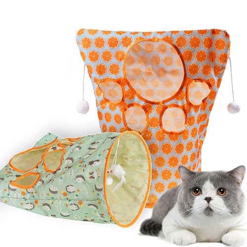 Katzentunnel Tasche, Cat Tunnel Bag, Zusammenklappbare Tunnel für Indoor-Katzen, Tunnel Taschen Haustier Spielzeug mit Plüschball, Lustige Katzen Spieltunnel, Haustier Interaktives Spielzeug(2pcs) von PKKP